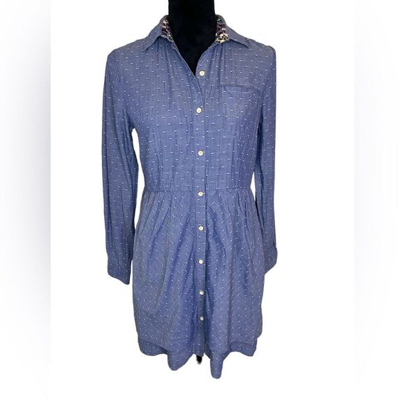 ANTHROPOLOGIE ISABELLA SINCLAIR POLKA DOT TIERED CHAMBRAY BUTTON UP DRESS SIZE S - Picture 3 of 6